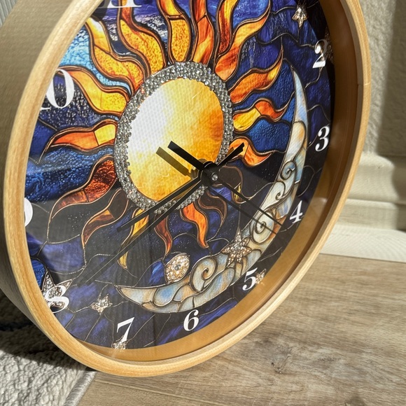 Bedazzled Sun & Moon Wall Clock | Blue & Gold Celestial Home Décor - Picture 4 of 7